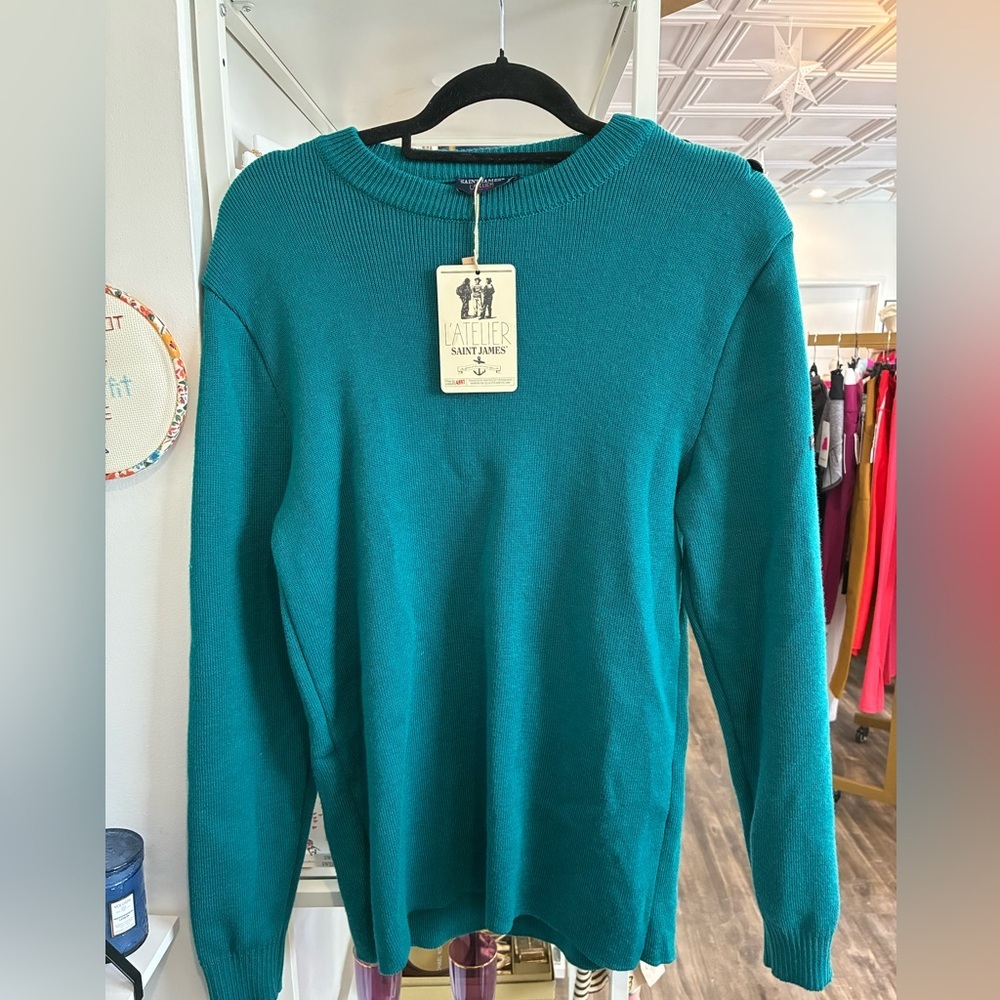 L'Atelier Saint James crewneck sweater in a teal or turquoise color NWT